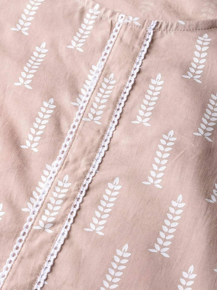 Yufta Women Mauve & White Printed Kurta with Palazzo & Dupatta