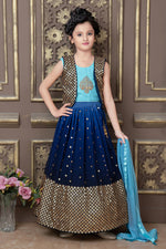 Thumbnail for Kids Wedding Designer Blue Georgette Lehenga Choli - Aaradhna - Distacart