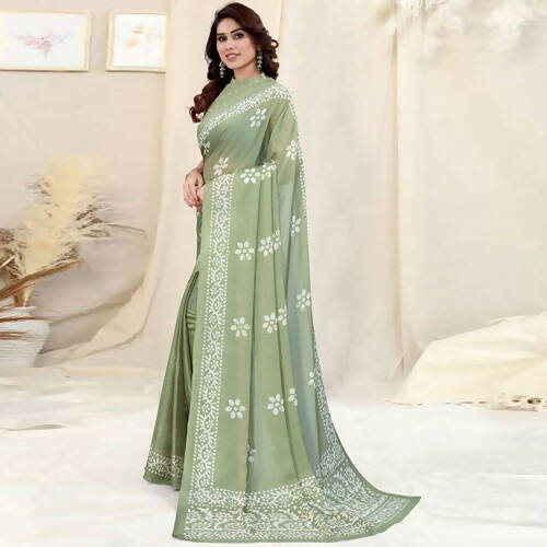 Women's Partywear Designer Pista Chinon Shiffon Fancy Saree - Dyuti - Distacart