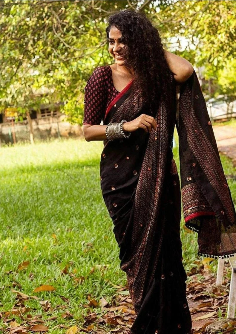 GoSriKi Women's Jute Silk Saree With Blouse Piece