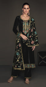 Thumbnail for Lorenvalley Fashion Women Black Velvet Embroidered Salwar Suit Material - Distacart
