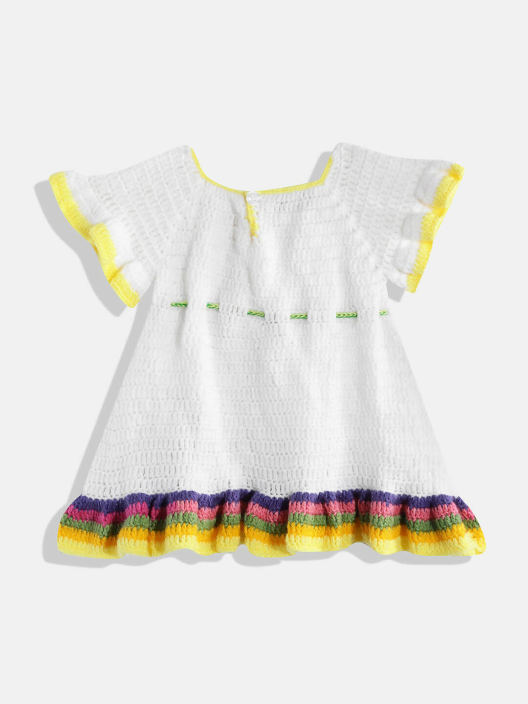 Chutput Kids Woollen Hand Knitted Full Sleeves Cardigan With Short Sleeves Flower Work Dress - White - Distacart