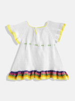 Thumbnail for Chutput Kids Woollen Hand Knitted Full Sleeves Cardigan With Short Sleeves Flower Work Dress - White - Distacart
