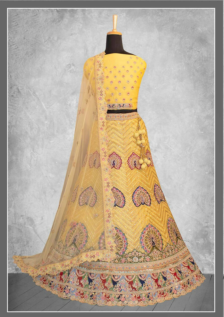 Mustard Georgette Embroidery & Thread Work Bridal lahenga Choli with Dupatta - Nimaya Pavitra Rista - Distacart