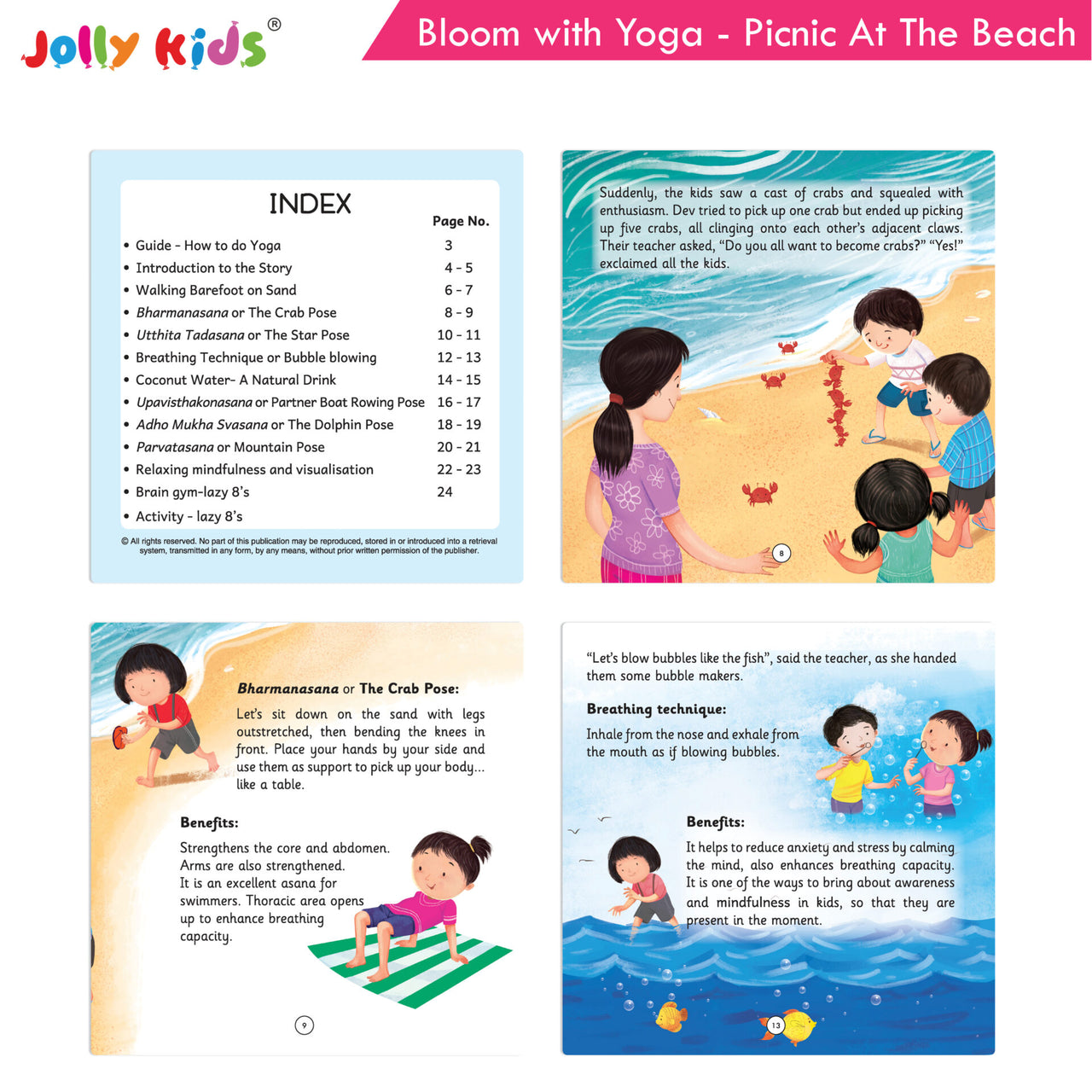 Jolly Kids Bloom With Yoga Books For Kids| Set of 4| Ages 3 - 7 Year| Yoga in Different Places Like Jungle, Beach, Schools, Gardens etc. - Distacart