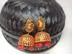 Thumbnail for Terracotta Peacock Stud Ethnic Jhumkas-Gold Red