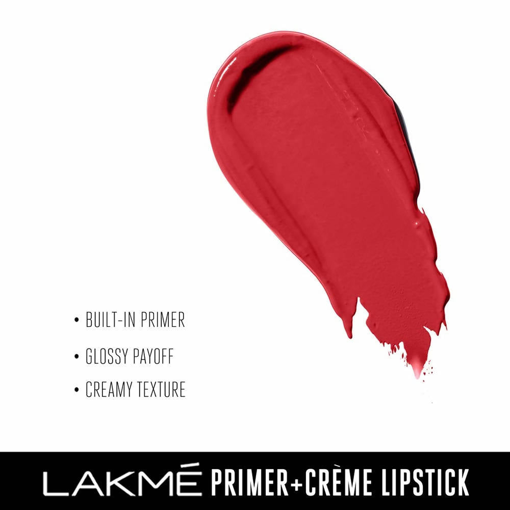 Lakme 9To5 Primer + Creme Lip Color - Red Rage CR3 - Distacart