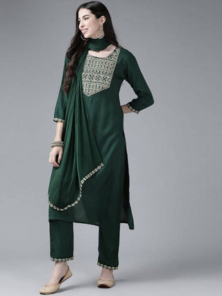 Yufta Women's Rayon Kurti With Pant Dupatta Set