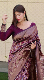 Thumbnail for DEIANA'S Beautiful Golden Jari with New Design Soft Lichi Silk Saree - Wine - Distacart