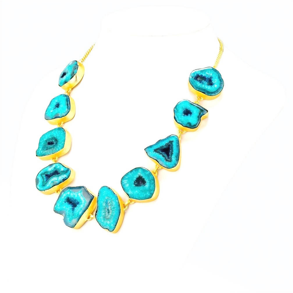 Bling Accessories Turquoise Agate Natural Stone Statement Necklace - Distacart