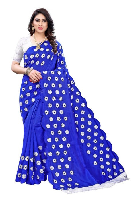 Vamika Zoya Silk Embroidered Blue Saree (RAKHI BLUE)