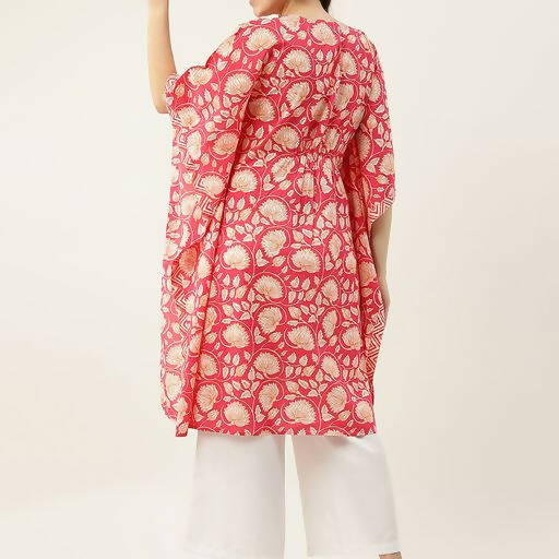 FIORRA Women's Printed Pure Cotton Kaftan Kurta - Red - Distacart
