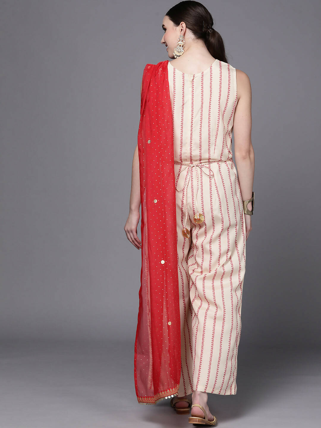Ahalyaa Off White & Red Printed Basic Jumpsuit - Distacart