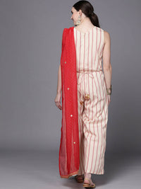 Thumbnail for Ahalyaa Off White & Red Printed Basic Jumpsuit - Distacart