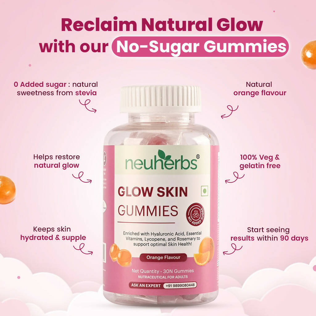 Neuherbs Glow Skin Gummies (No Added Sugar) - Orange Flavor - Distacart