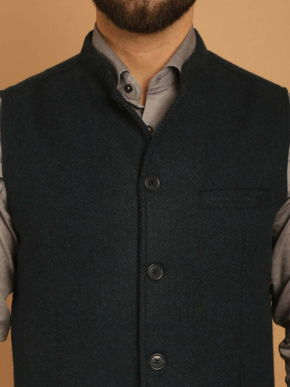 Even Apparels Pure Wool Nehru Jacket - Green - Distacart