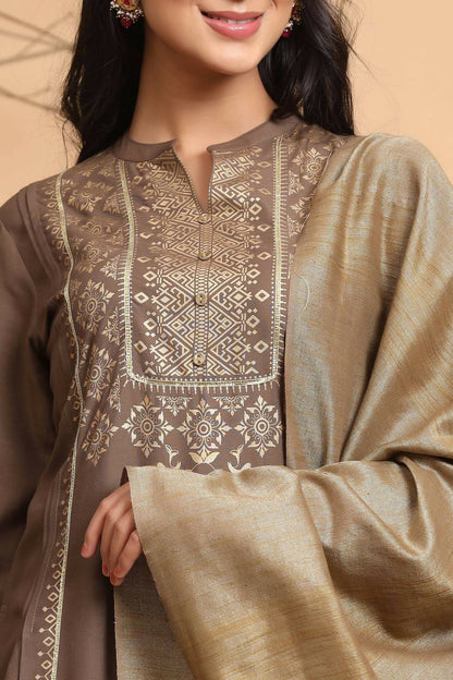 Juniper Women's Brown Rayon Printed Straight Kurta Set - Distacart