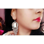 Thumbnail for Antique Silver Oxidized Sun Design Mirror Small Bells Earrings