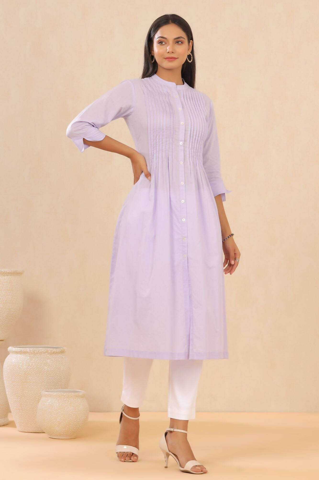 Juniper Women Lilac Cambric Solid A-Line Kurta - Distacart