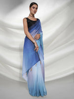 Thumbnail for Blue Organza Solid Saree With Unstitched Blouse Piece - Shanaya - Distacart
