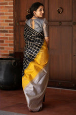 Thumbnail for DEIANA'S Beautiful Golden Jari with New Design Soft Lichi Silk Saree - Black - Distacart