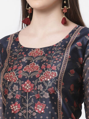 Myshka Blue Color Chanderi silk Printed Kurta With Pant Dupatta Set