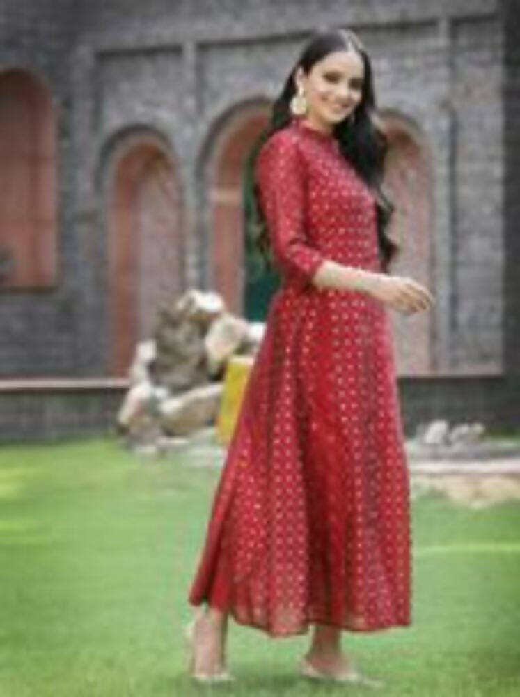 Juniper Women Maroon Chanderi Silk Solid Anarkali Kurta - Distacart