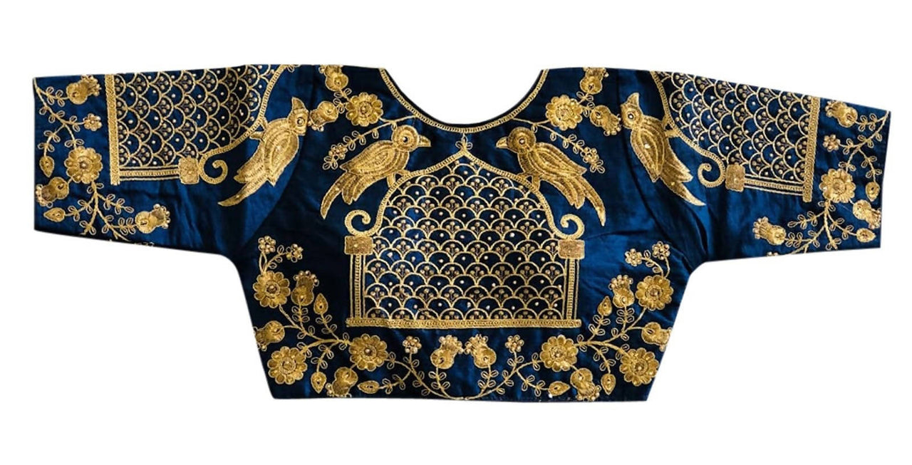 Vamika Beautiful Blue Banglori Silk Embroidery Blouse - Distacart