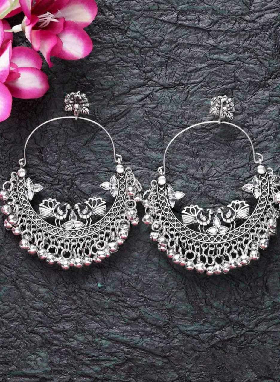 Mominos Fashion Silver-Plated Peacock Design Chandbali Earrings - Distacart