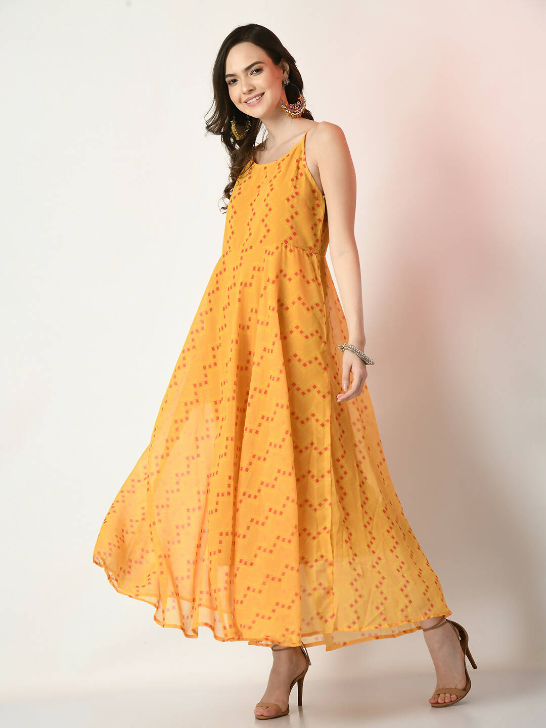 Myshka Women's Yellow Empire Printed Dress - Distacart