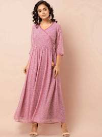 Thumbnail for Indya Pink & White Printed Ethnic Maxi Dress - Distacart
