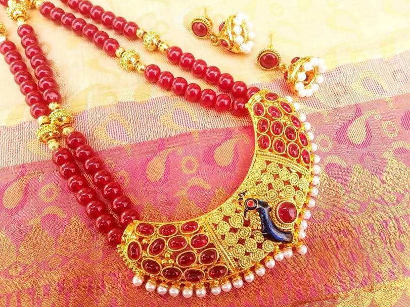 Pink Kemp Peacock Beaded Jewelry
