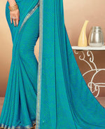 Thumbnail for Sky Blue Chiffon Leheriya Printed Saree With Unstitched Blouse Piece - Swarna - Distacart