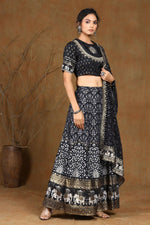 Thumbnail for Juniper Women Black Shantoon Embroidered Flared Lehenga Choli Sets - Distacart