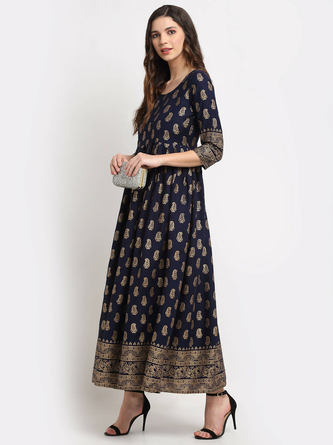 Rudra Bazaar Gold Printed A-Line Blue Kurti - Distacart
