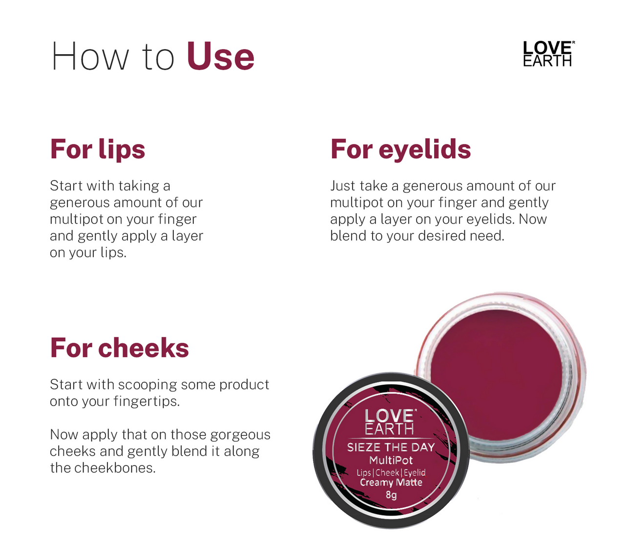 Love Earth Lip Tint & Cheek Tint Multipot Combo Raspberry Pink & Caramel Brown - Distacart