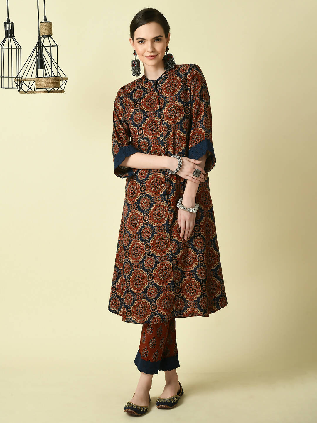 Myshka Women's Multi A-Line Kurta & Trousers - Distacart