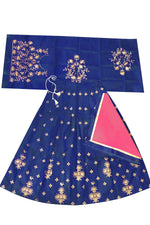 Thumbnail for Dwiden Royal Blue Rohini Tafetta Sattin Semi-Stitched Girl's Lehenga Choli - Distacart