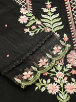 Thumbnail for Black Embroidered Chinon Straight Kurta With Trouser & Dupatta - Salimar - Distacart