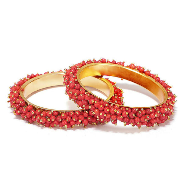 Mominos Fashion Joharkamal Gold-Plated Red Beads Work Bangles - Distacart