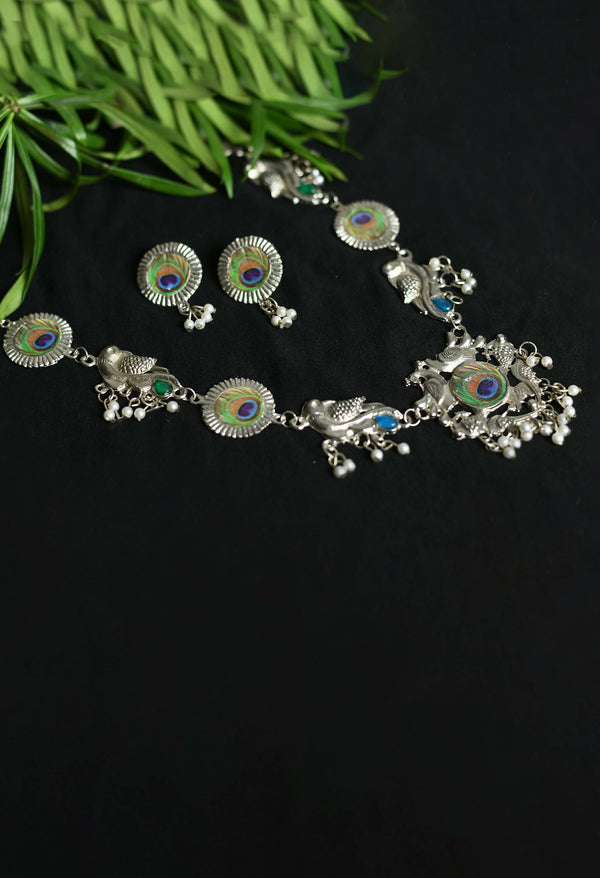 Mominos Fashion Johar Kamal Oxidised Silver-Plated Brass Finish Long Necklace For Women (Silver) - Distacart
