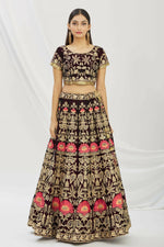 Thumbnail for Purple Velvet Semi-Stitched Wedding Bridal Lehenga - Nimaya - Distacart