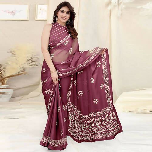 Women's Partywear Designer Wine Chinon Shiffon Fancy Saree - Dyuti - Distacart