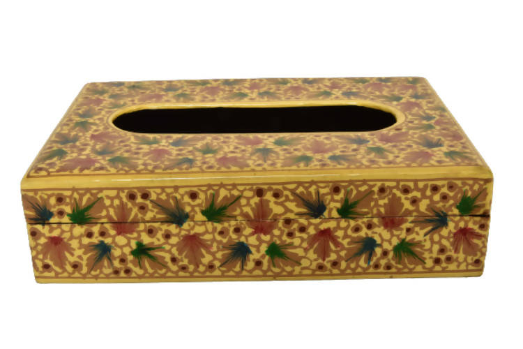 Nizalia Chinar Leaf Embossed Cream Paper Mache Tissue Paper Holder