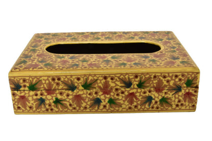 Nizalia Chinar Leaf Embossed Cream Paper Mache Tissue Paper Holder