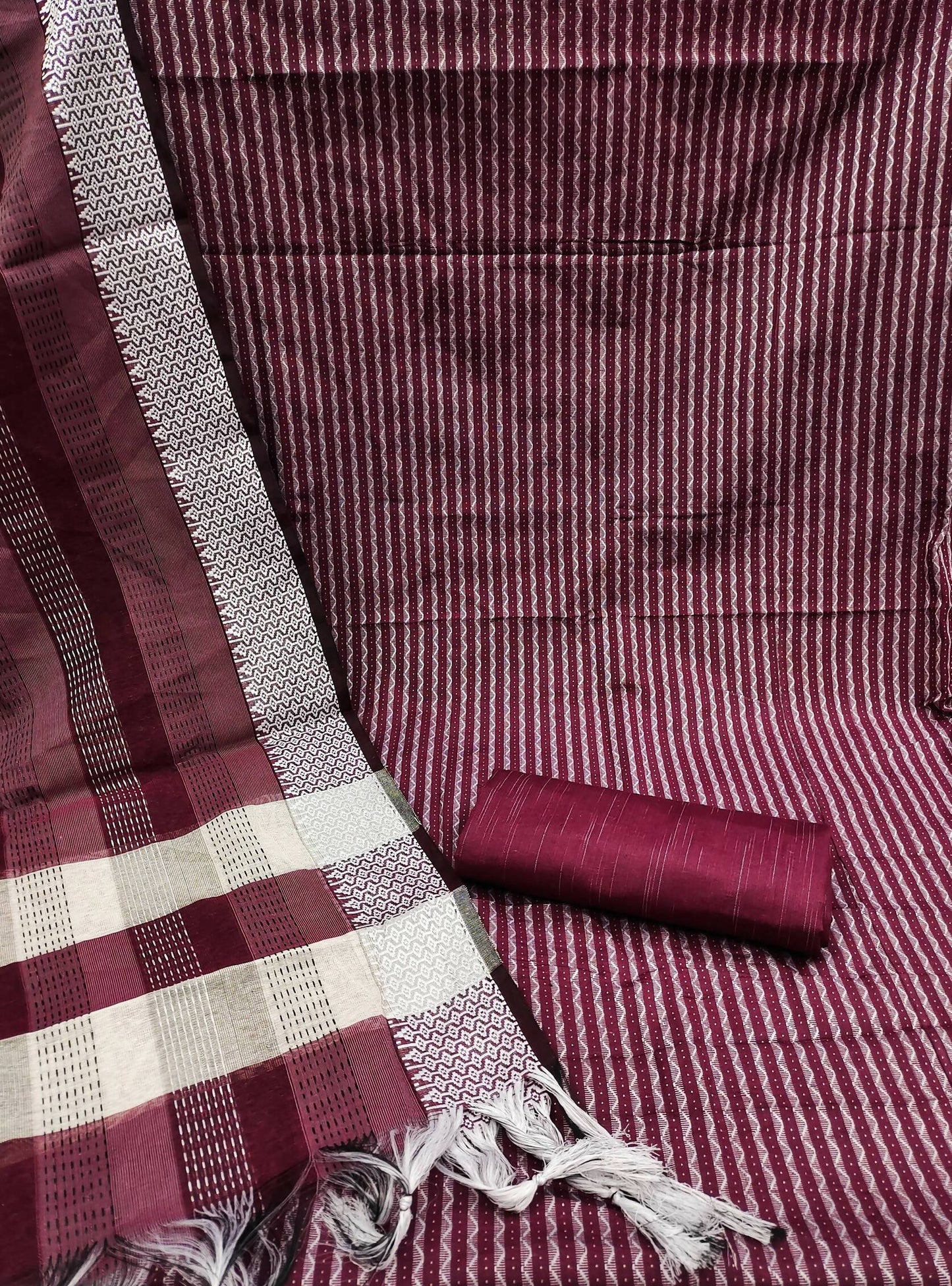 Wine Cotton Jacquard Woven Unstitched Dress Material - Amara - Distacart