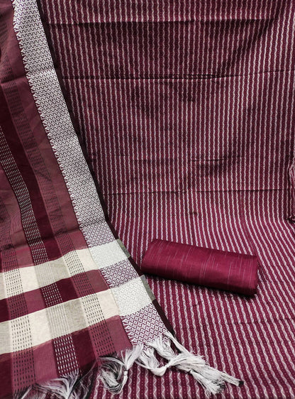 Wine Cotton Jacquard Woven Unstitched Dress Material - Amara - Distacart