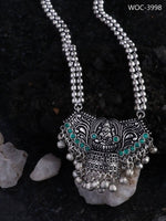 Thumbnail for Mominos Fashion Johar Kamal Oxidised Laxmi Mata With Green Stones Long Necklace