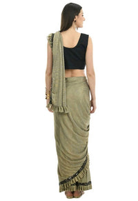 Thumbnail for All Season Wear Olive Green And Black Ruffled With Blouse Ready To Wear Saree