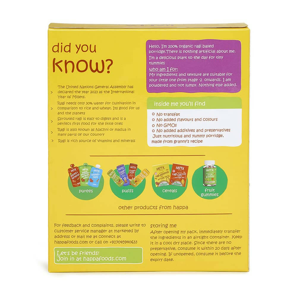 Happa Organic Baby Food Sprouted Ragi, Almonds + Dates Porridge Mix-Stage 2 - Distacart